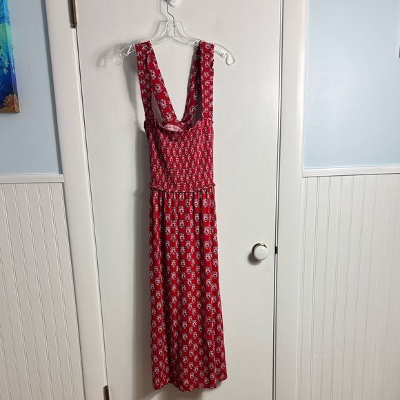 BODEN CROSS BACK JERSEY MIDI DRESS IN POINSETTIA DAINTY FLORET Size 12 Red - Picture 2 of 11